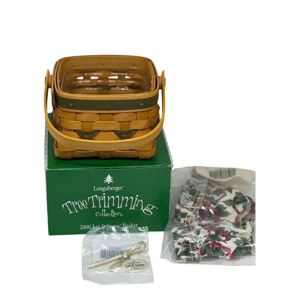 VTG Longaberger Basket Tree Trimming 2000 Let It Snow Christmas Green Small NIB